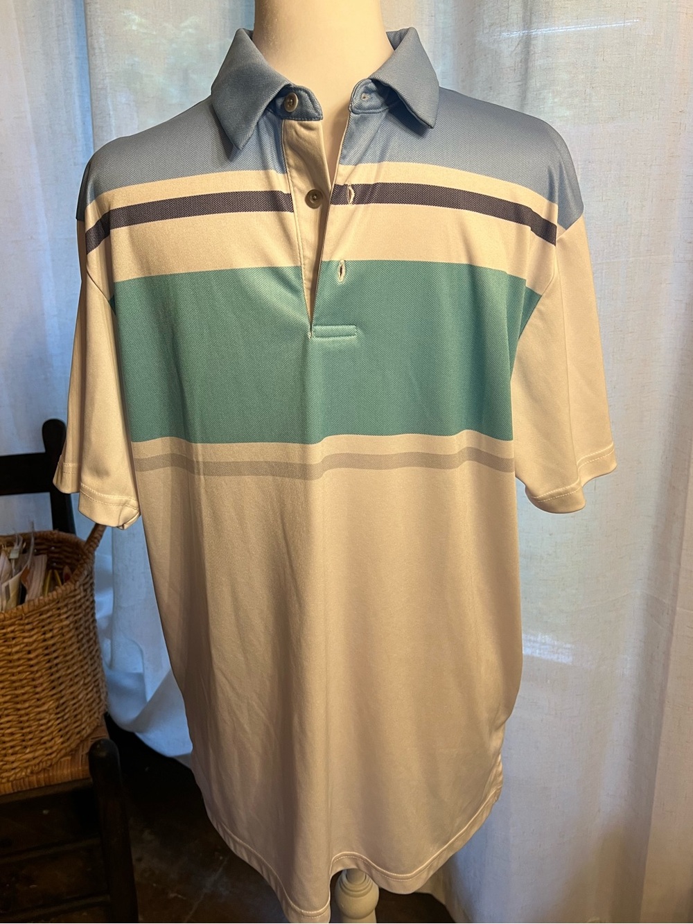Men's Striped Polo Shirt - Light Blue & Teal